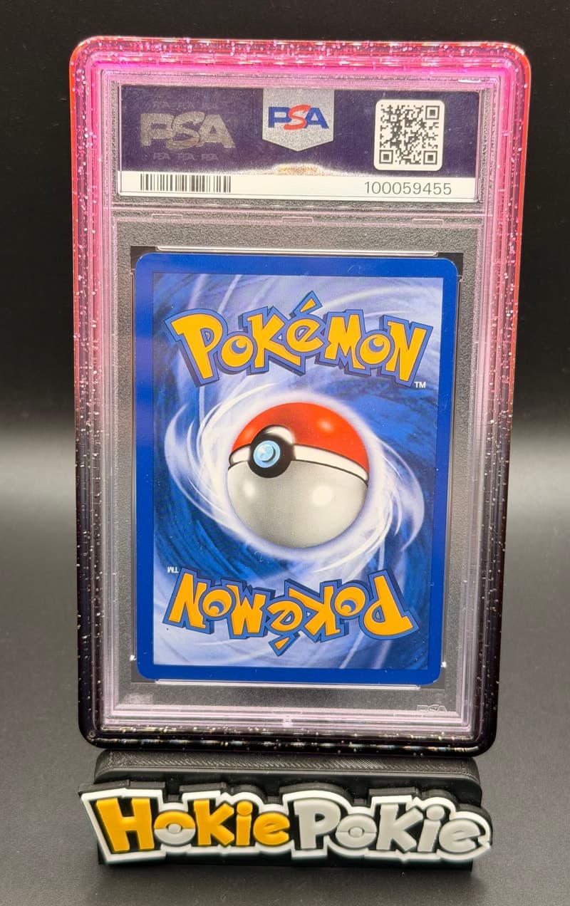 Gengar, PSA 8 graded, card 13 of 165 from the 2002 Expedition Base Set Pokémon TCG set. Back of the graded slab.