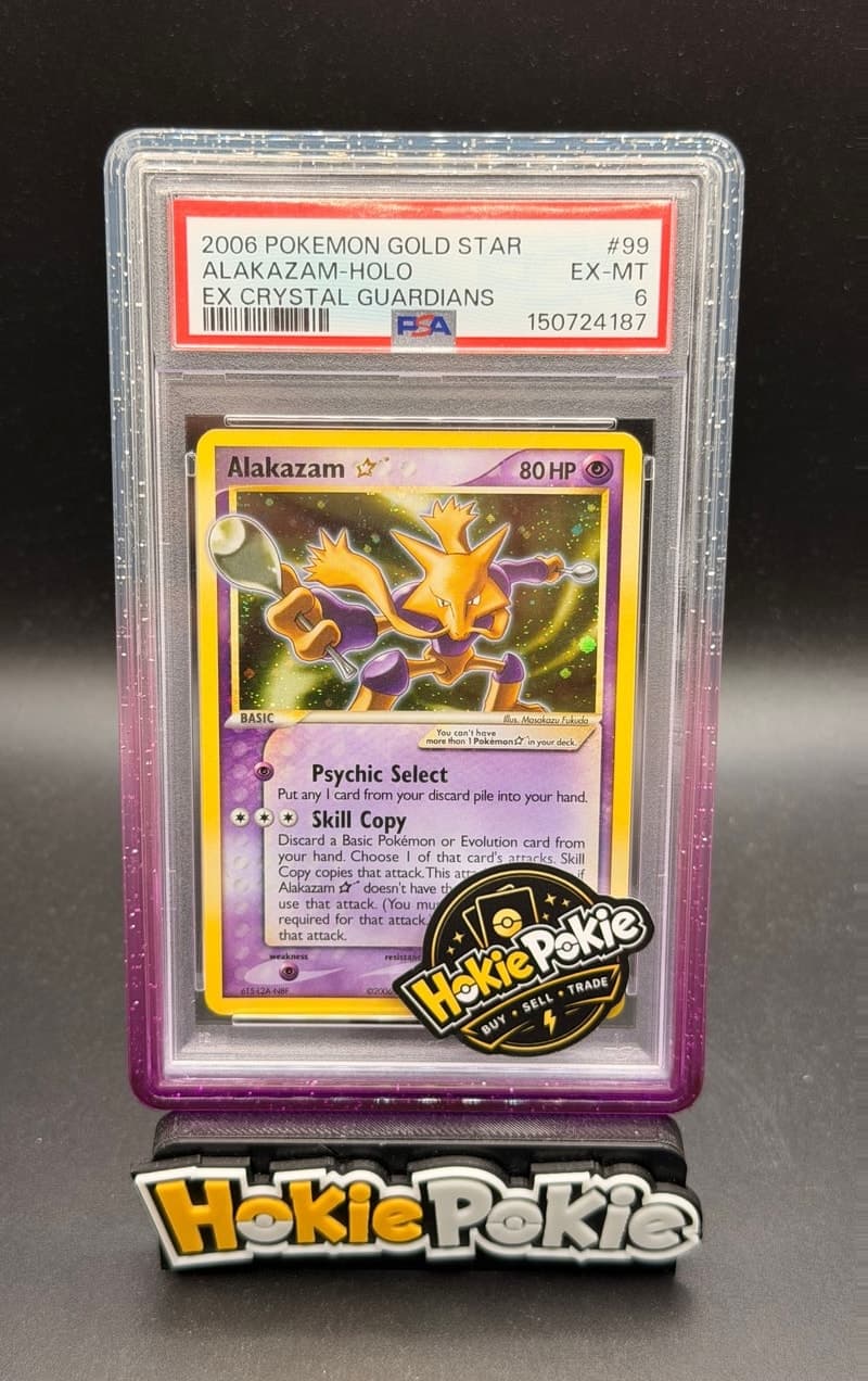 Alakazam Gold Star, PSA 6 graded, card 99 of 100 from the 2006 EX Crystal Guardians Pokémon TCG set.