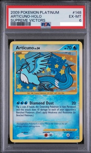Articuno, PSA 6 graded, card 148 of 147 from the 2009 Supreme Victors Pokémon TCG set.