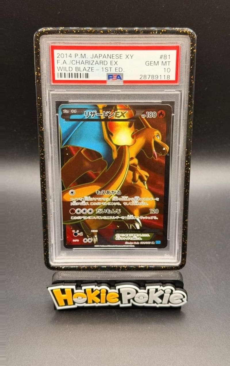 Charizard EX, PSA 10 graded, card 81 of 80 from the 2014 Wild Blaze (Japanese) Pokémon TCG set. Actual photo of the card in hand.