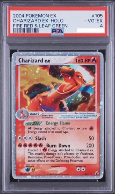 Charizard ex, PSA 4 graded, card 105 of 112 from the 2004 EX FireRed & LeafGreen Pokémon TCG set.
