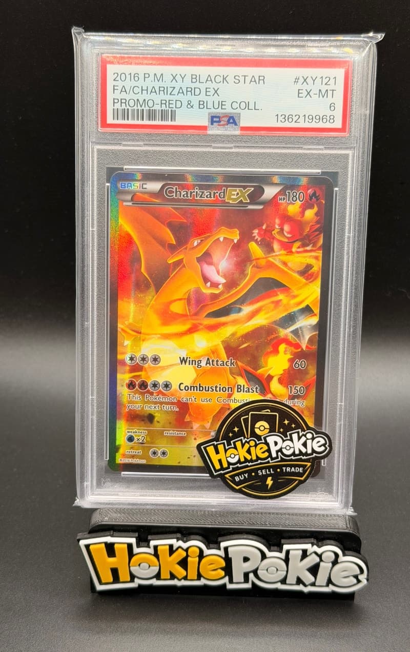 Charizard EX, PSA 6 graded, card XY121 from the 2015 XY Black Star Promos Pokémon TCG set.