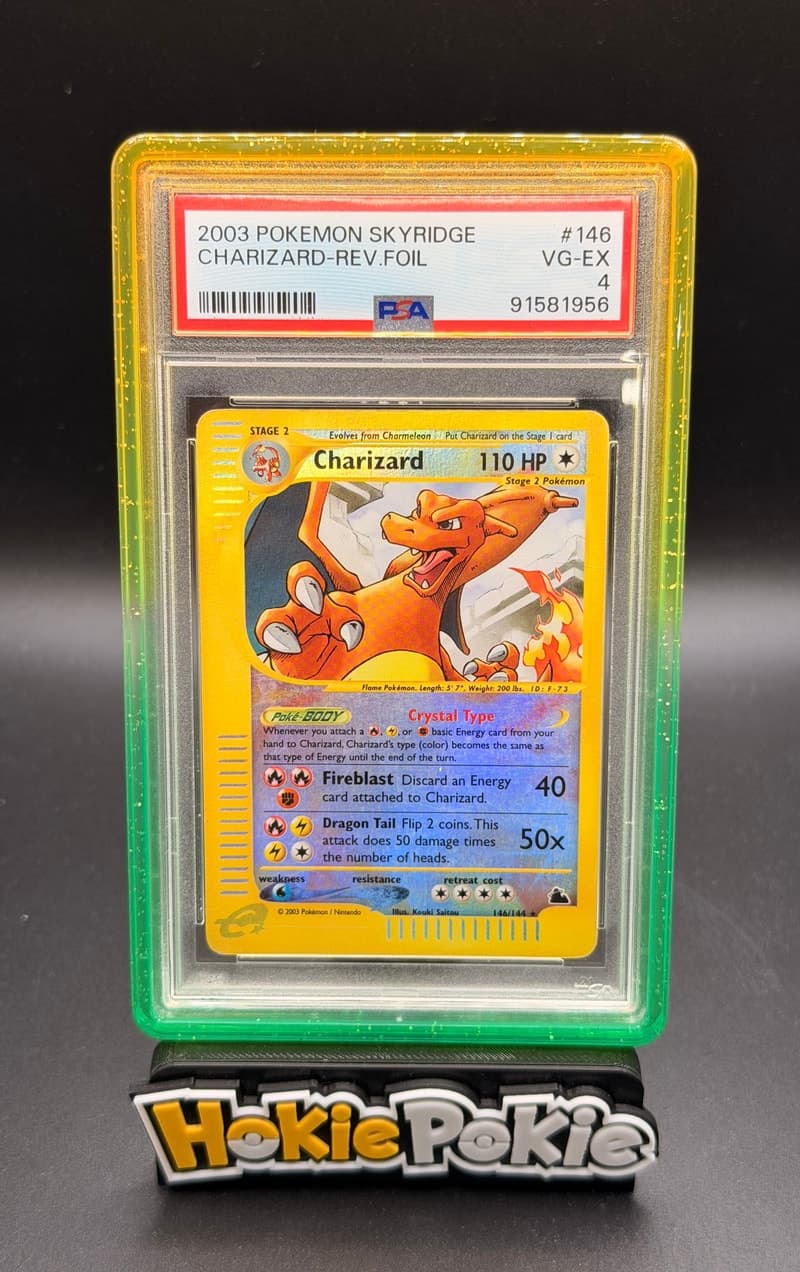 Charizard, PSA 4 graded, card 146 of 144 from the 2003 Skyridge Pokémon TCG set.