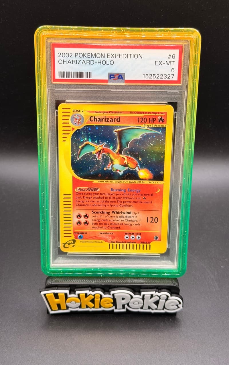 Charizard, PSA 6 graded, card 6 of 165 from the 2002 Expedition Base Set Pokémon TCG set.