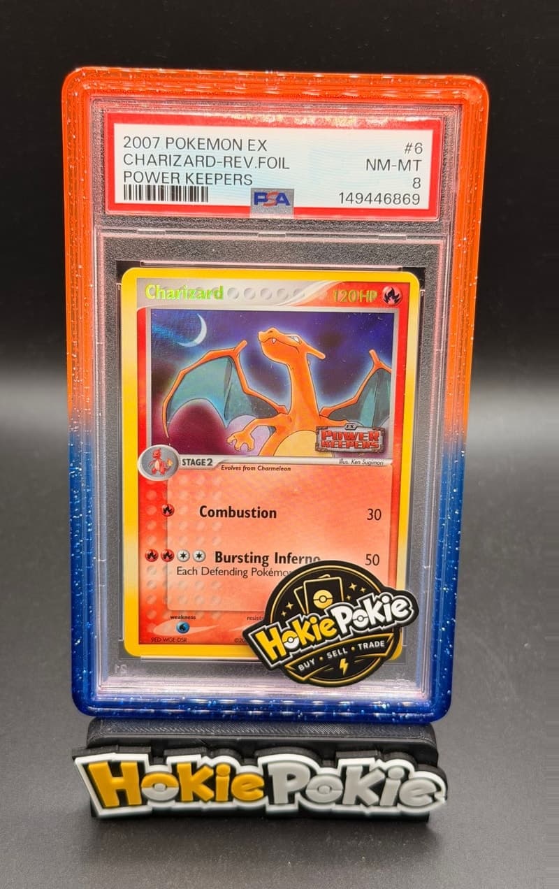 Charizard, PSA 8 graded, card 6 of 108 from the 2007 EX Power Keepers Pokémon TCG set.