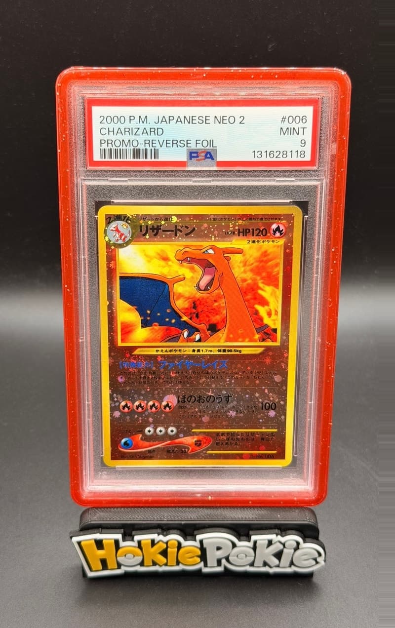 Charizard, PSA 9 graded, card 006 from the 2000 Neo 2 Promo (Japanese) Pokémon TCG set.