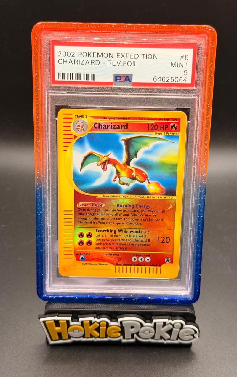 Charizard, PSA 9 graded, card 6 of 165 from the 2002 Expedition Base Set Pokémon TCG set.