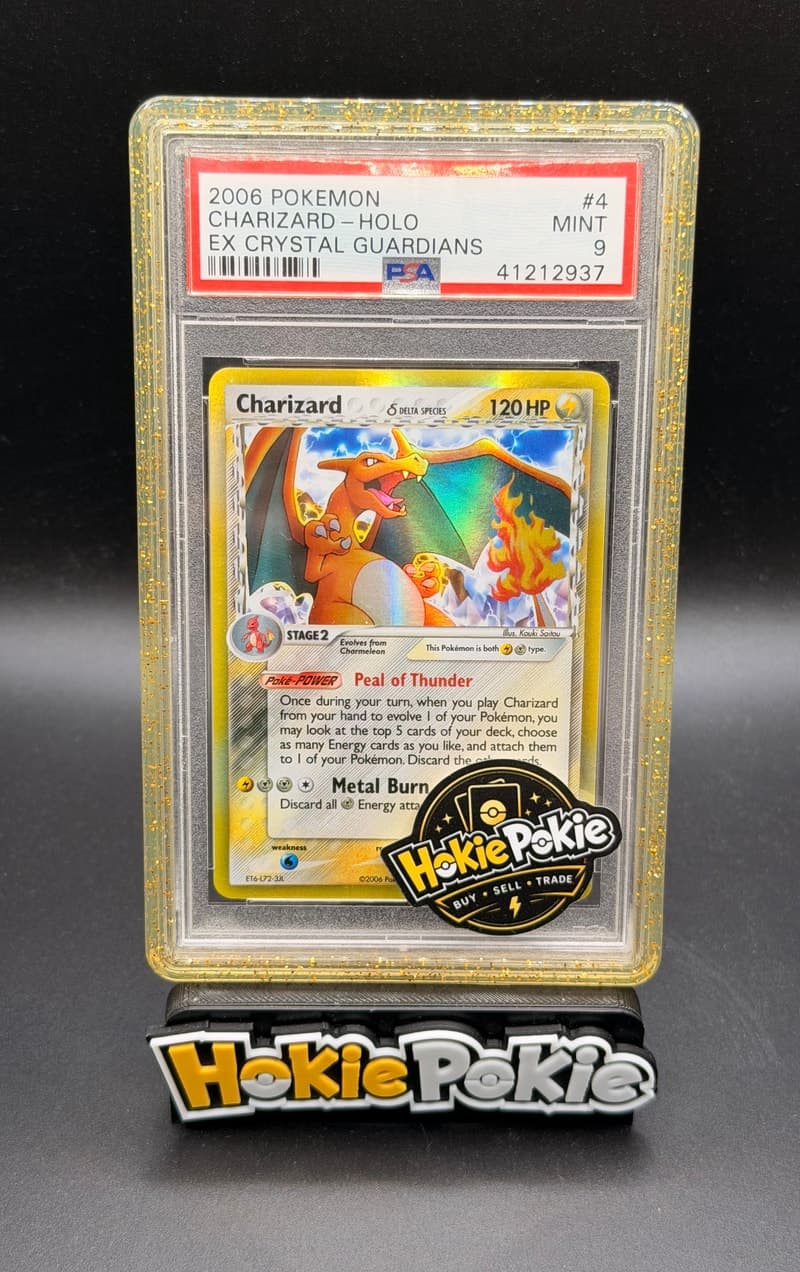 Charizard, PSA 9 graded, card 4 of 100 from the 2006 EX Crystal Guardians Pokémon TCG set.
