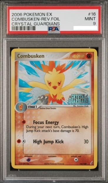 Combusken, PSA 9 graded, card 16 of 100 from the 2006 EX Crystal Guardians Pokémon TCG set.