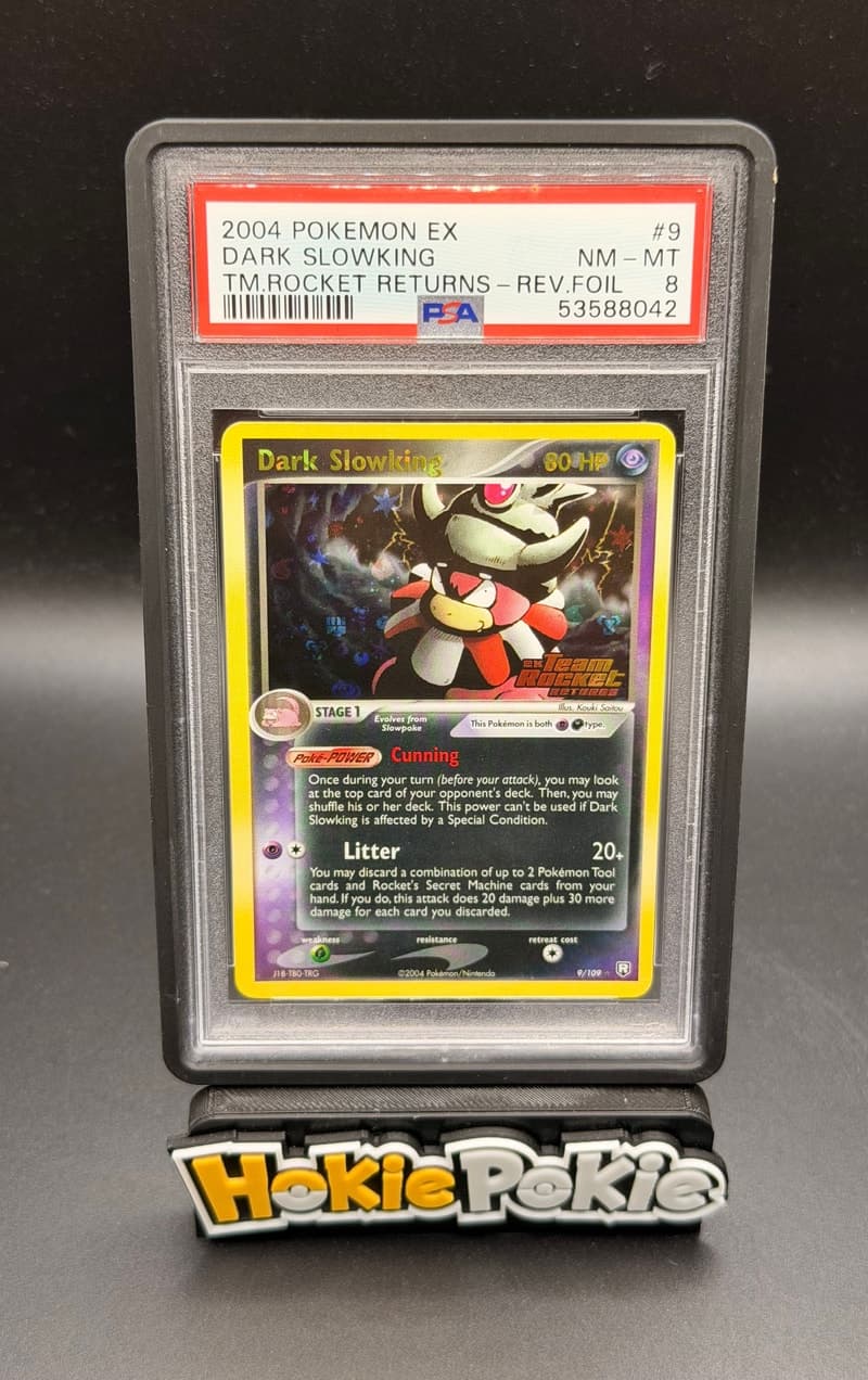 Dark Slowking, PSA 8 graded, card 9 of 109 from the 2004 EX Team Rocket Returns Pokémon TCG set.