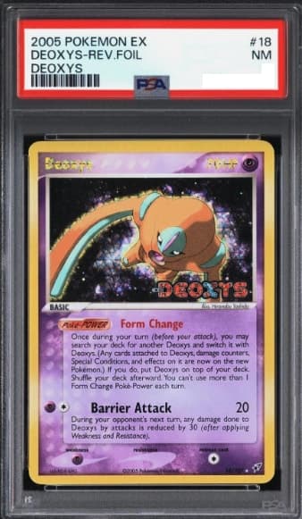 Deoxys, PSA 6 graded, card 18 of 107 from the 2005 EX Deoxys Pokémon TCG set.