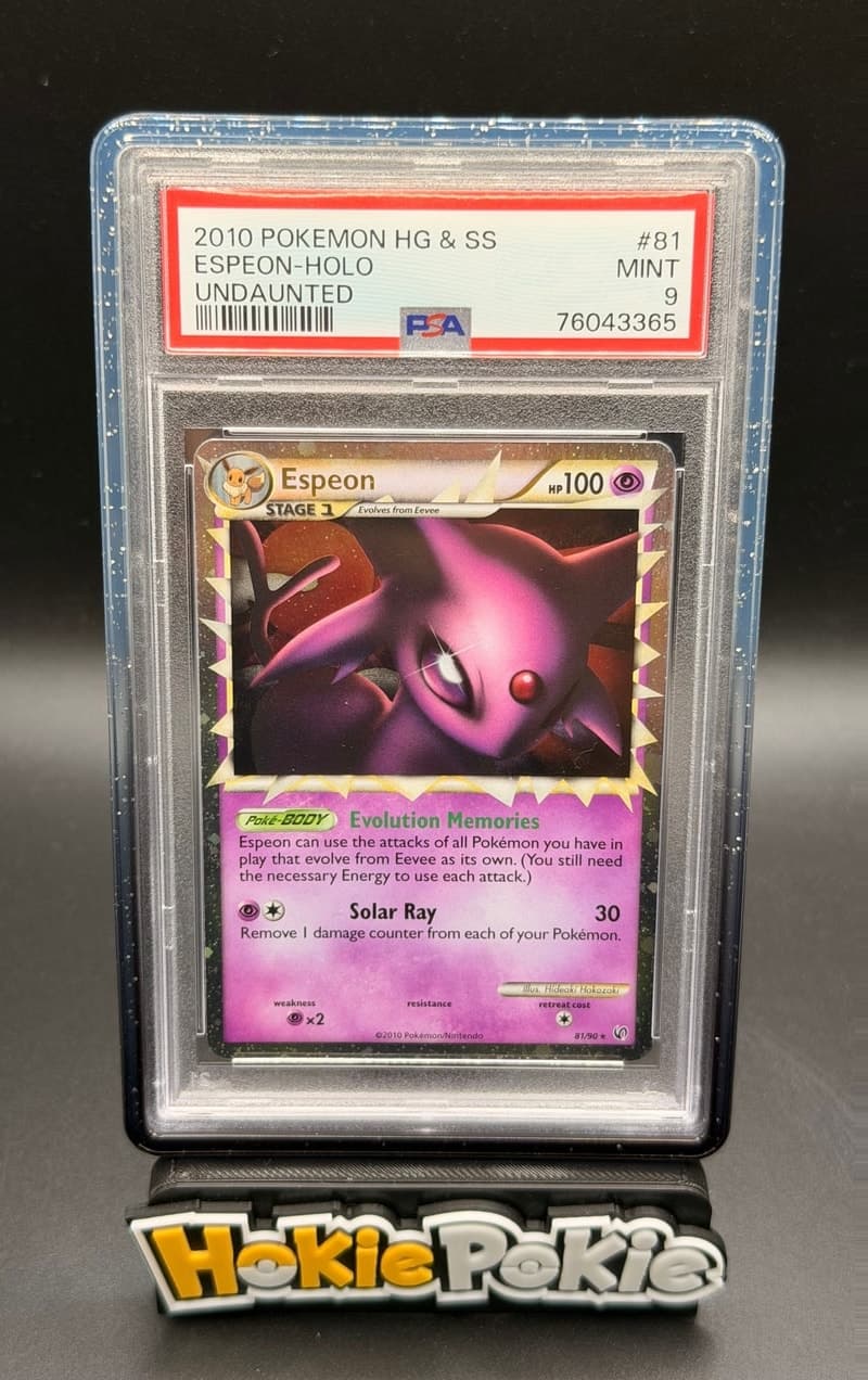 Espeon Prime, PSA 9 graded, card 81 of 90 from the 2010 HS Undaunted Pokémon TCG set.