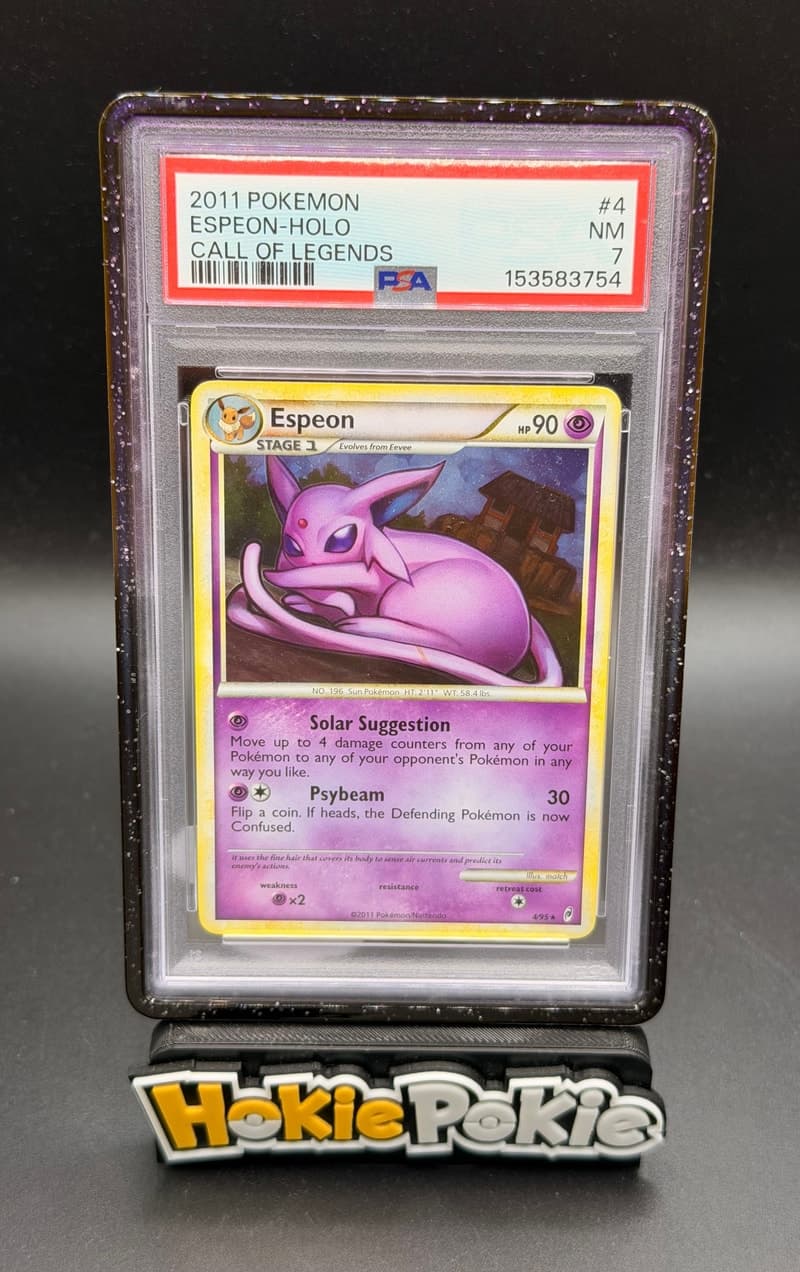Espeon, PSA 7 graded, card 4 of 95 from the 2011 Call of Legends Pokémon TCG set.