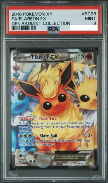 Flareon EX, PSA 9 graded, card RC28 / RC32 from the 2016 Generations Pokémon TCG set.