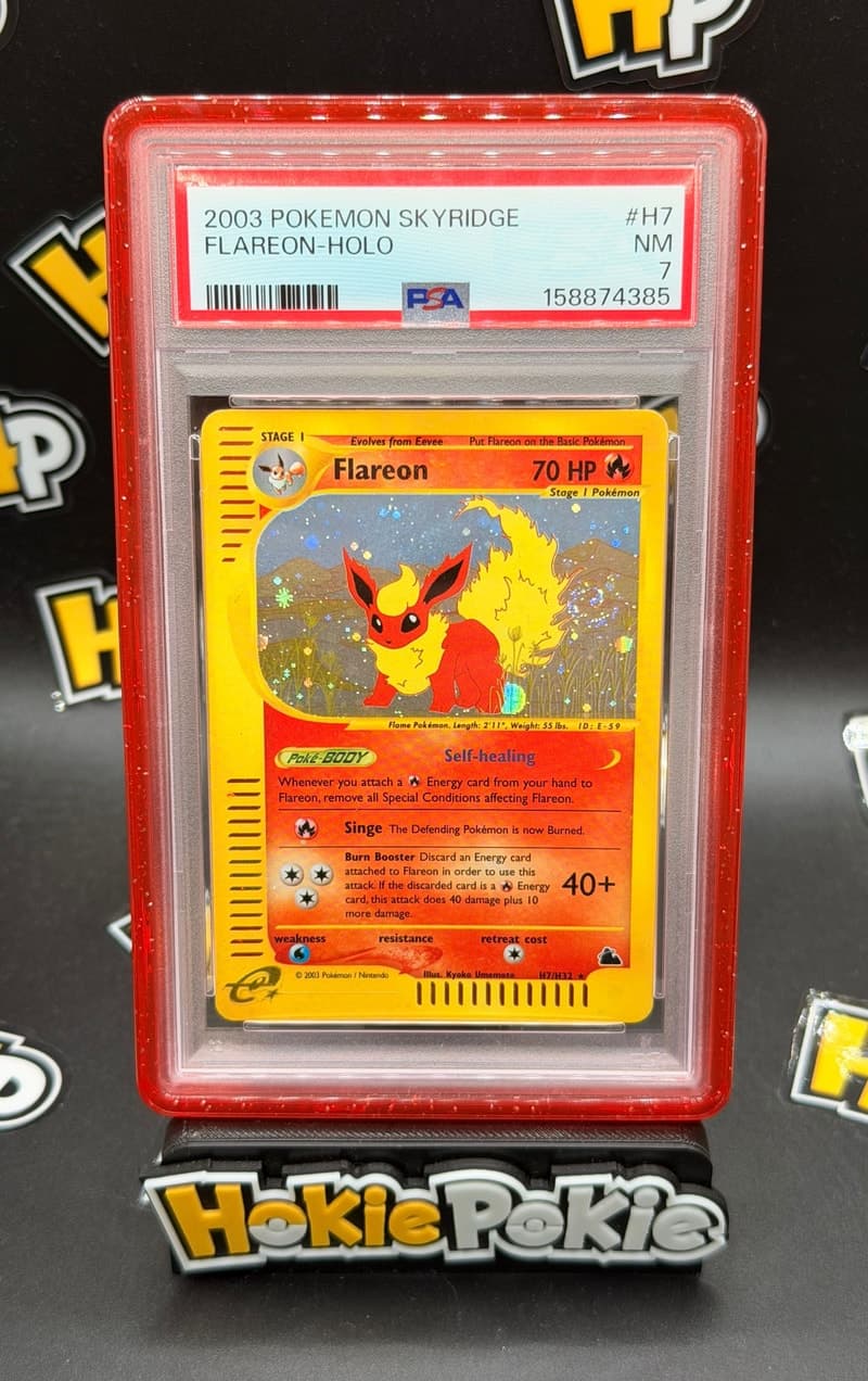 Flareon, PSA 7 graded, card H7 / H32 from the 2003 Skyridge Pokémon TCG set.