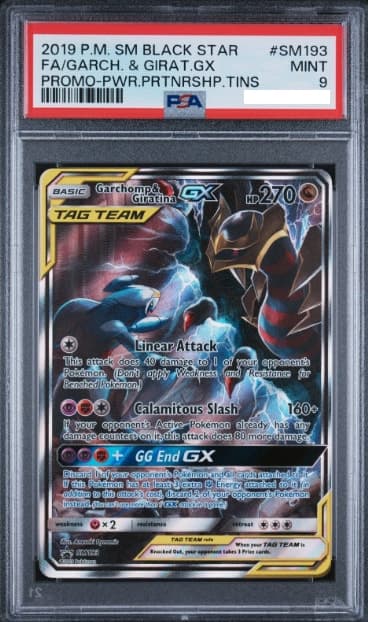 Garchomp & Giratina GX, PSA 9 graded, card SM193 from the 2018 SM Black Star Promos Pokémon TCG set.