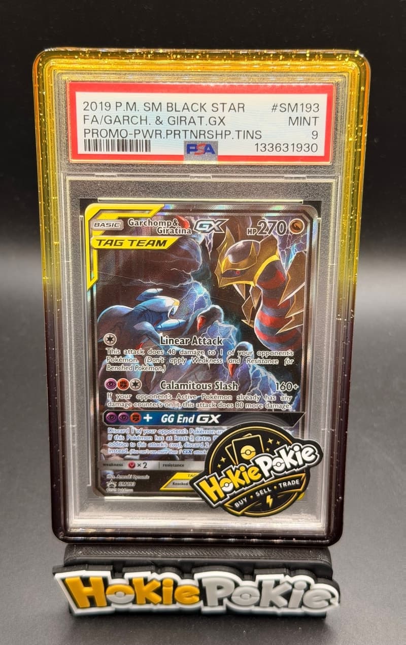 Garchomp & Giratina GX, PSA 9 graded, card SM193 from the 2018 SM Black Star Promos Pokémon TCG set.
