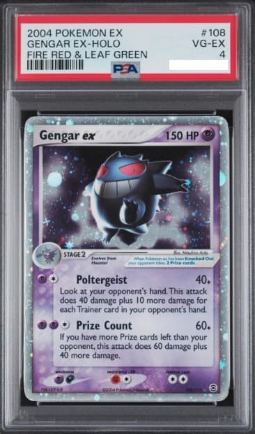 Gengar ex, PSA 4 graded, card 108 of 112 from the 2004 EX FireRed & LeafGreen Pokémon TCG set.