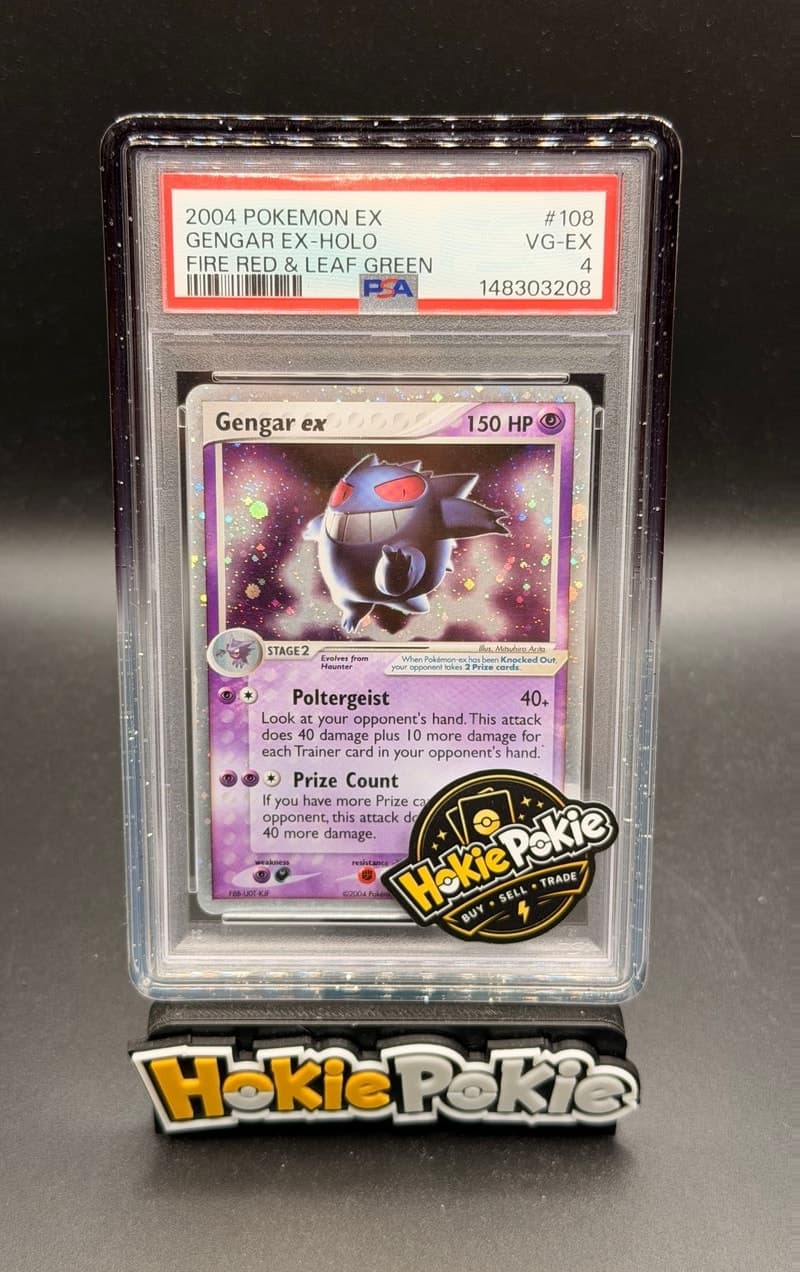 Gengar ex, PSA 4 graded, card 108 of 112 from the 2004 EX FireRed & LeafGreen Pokémon TCG set.