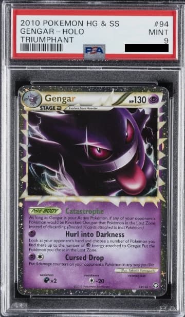 Gengar Prime, PSA 9 graded, card 94 of 102 from the 2010 HS Triumphant Pokémon TCG set.