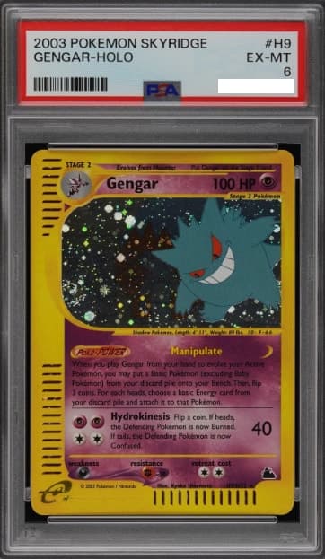 Gengar, PSA 6 graded, card H9 / H32 from the 2003 Skyridge Pokémon TCG set.