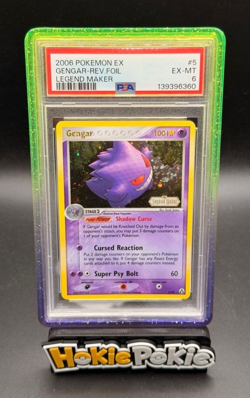 Gengar, PSA 6 graded, card 5 of 92 from the 2006 EX Legend Maker Pokémon TCG set. Actual photo of the card in hand.