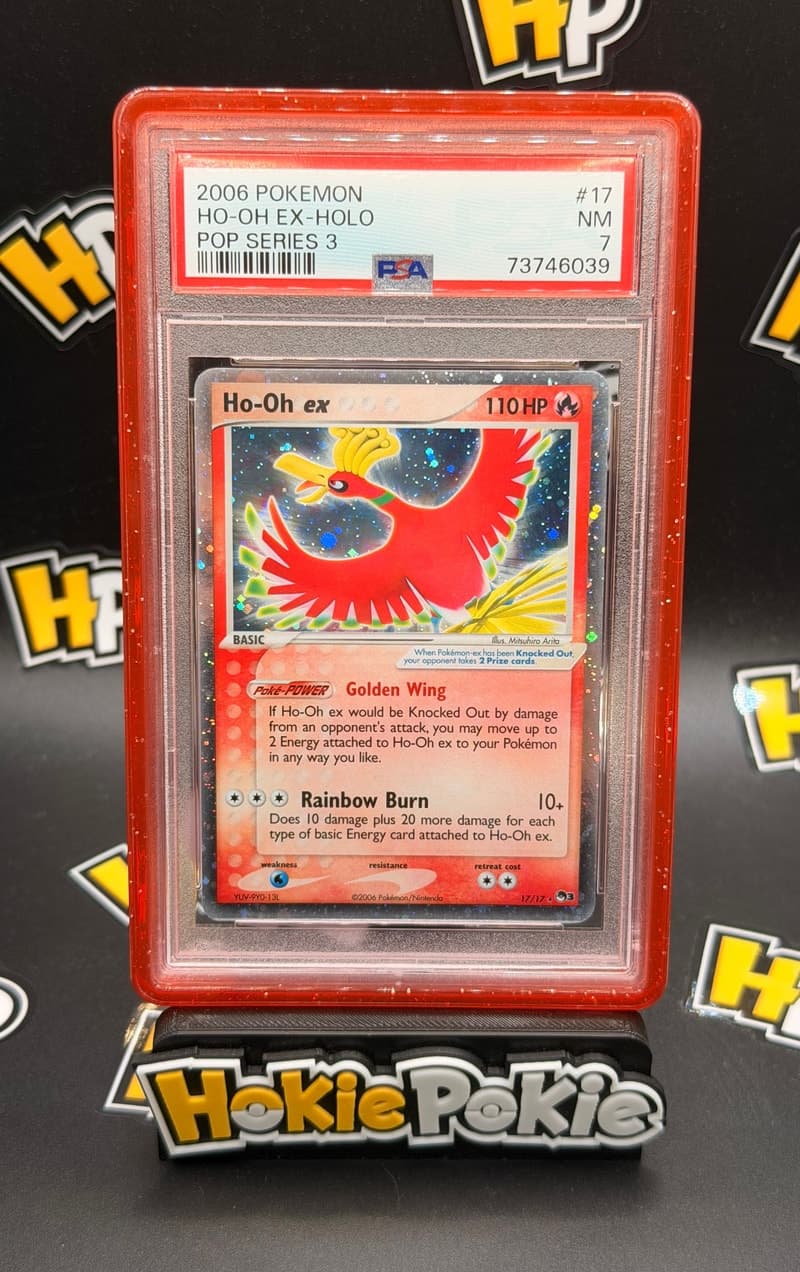 Ho-Oh ex, PSA 7 graded, card 17 of 17 from the 2006 POP Series 3 Pokémon TCG set.