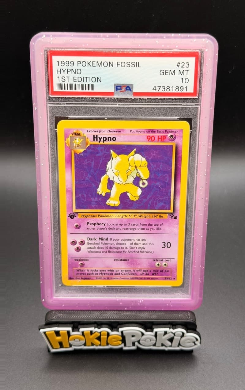Hypno, PSA 10 graded, card 23 of 62 from the 1999 Fossil Pokémon TCG set.