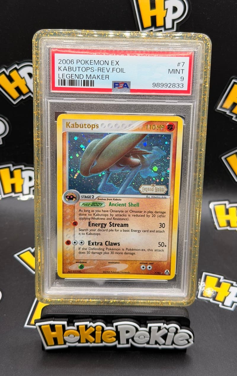 Kabutops, PSA 9 graded, card 7 of 92 from the 2006 EX Legend Maker Pokémon TCG set.