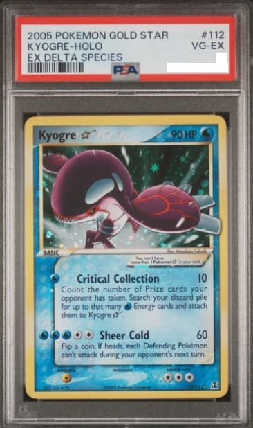Kyogre Gold Star, PSA 2 graded, card 112 of 113 from the 2005 EX Delta Species Pokémon TCG set.