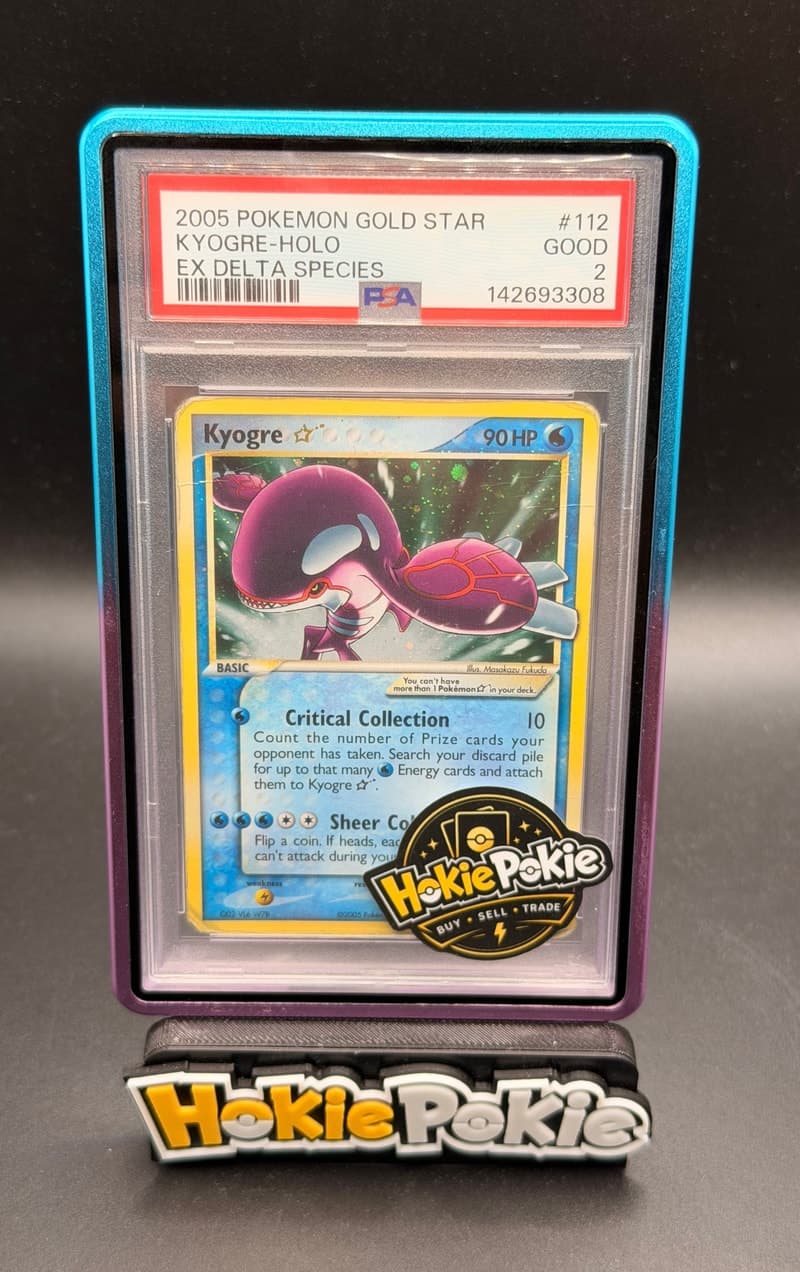 Kyogre Gold Star, PSA 2 graded, card 112 of 113 from the 2005 EX Delta Species Pokémon TCG set.