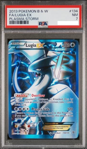 Lugia EX, PSA 7 graded, card 134 of 135 from the 2013 Plasma Storm Pokémon TCG set.