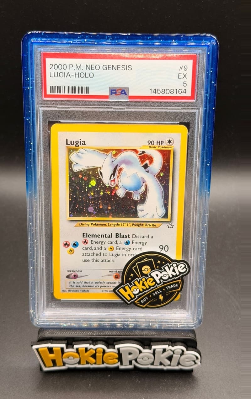 Lugia, PSA 5 graded, card 9 of 111 from the 2000 Neo Genesis Pokémon TCG set.
