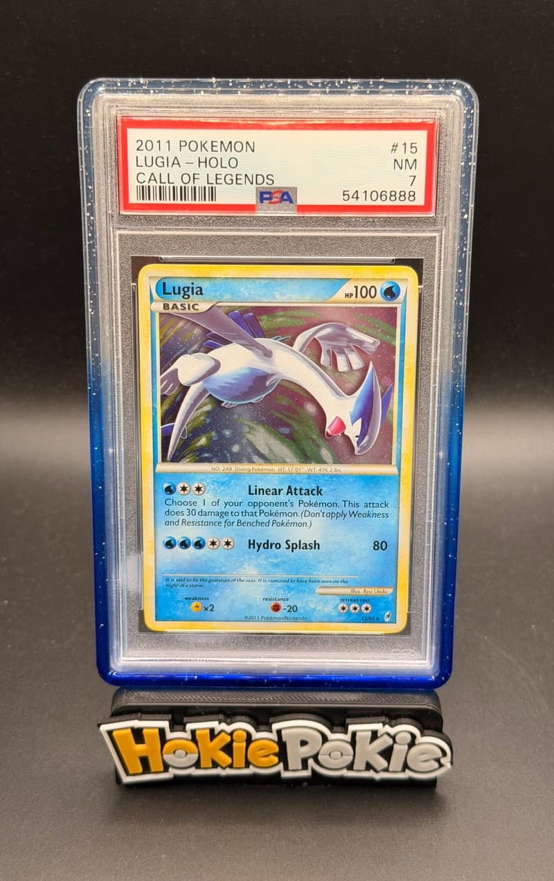 Lugia, PSA 7 graded, card 15 of 95 from the 2011 Call of Legends Pokémon TCG set.