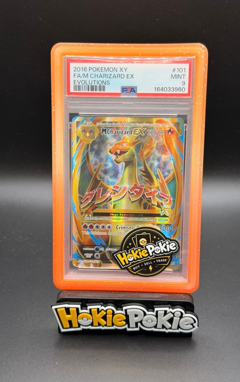 M Charizard EX, PSA 9 graded, card 101 of 108 from the 2016 XY Evolutions Pokémon TCG set.