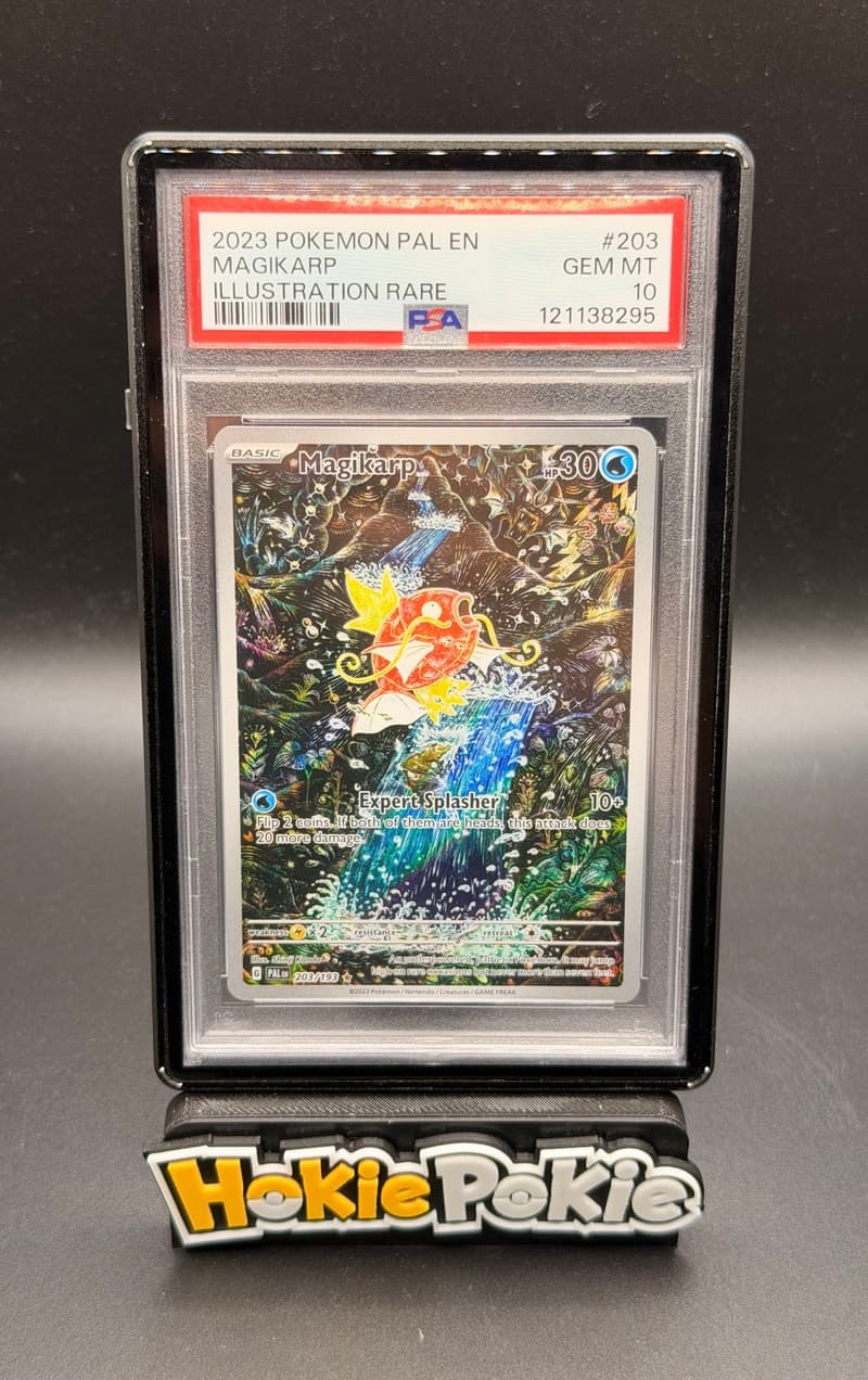 Magikarp, PSA 10 graded, card 203 of 193 from the 2023 Paldea Evolved Pokémon TCG set.