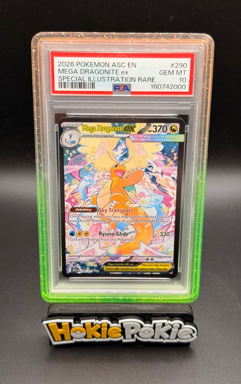 Mega Dragonite ex, PSA 10 graded, card 290 of 217 from the 2026 Ascended Heroes Pokémon TCG set.