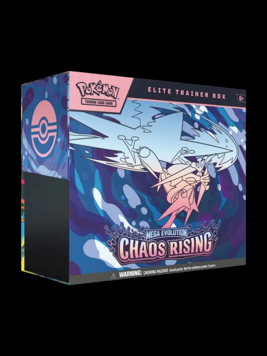 Mega Evolution Chaos Rising Elite Trainer Box, sealed Pokémon TCG product from the 2025 Mega Evolution set.