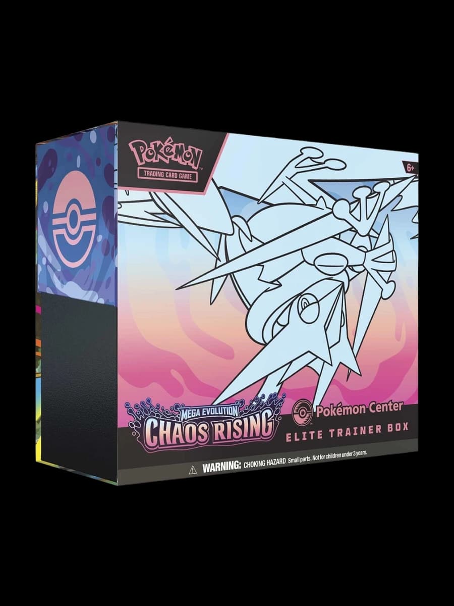Mega Evolution Chaos Rising Pokémon Center Elite Trainer Box, sealed Pokémon TCG product from the 2025 Mega Evolution set.