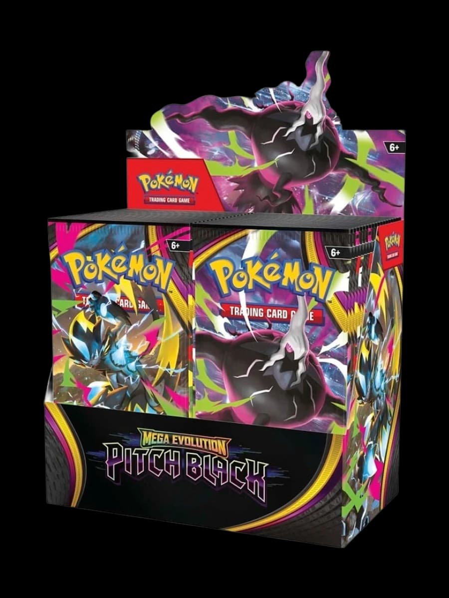 Mega Evolution Pitch Black Booster Box, sealed Pokémon TCG product from the 2025 Mega Evolution set.