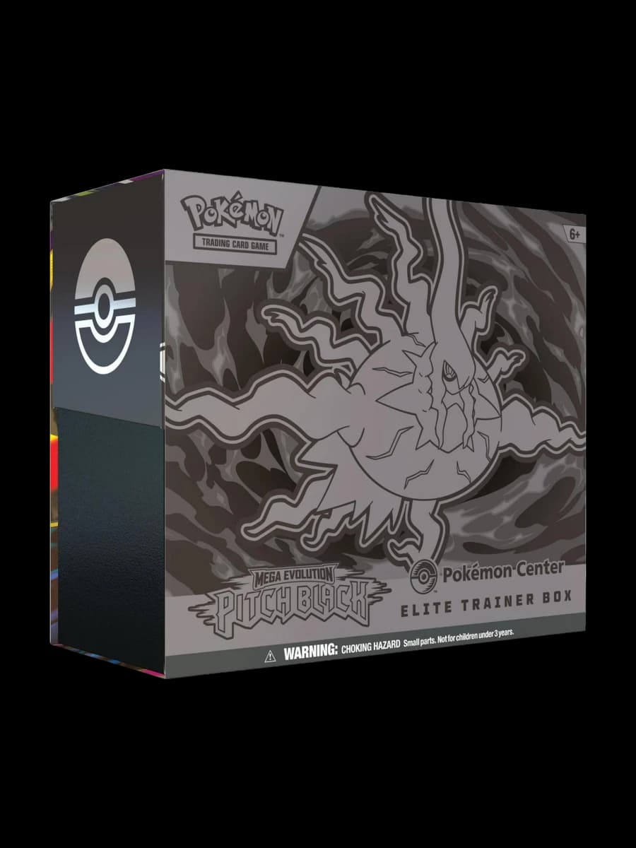Mega Evolution Pitch Black Pokémon Center Elite Trainer Box, sealed Pokémon TCG product from the 2025 Mega Evolution set.