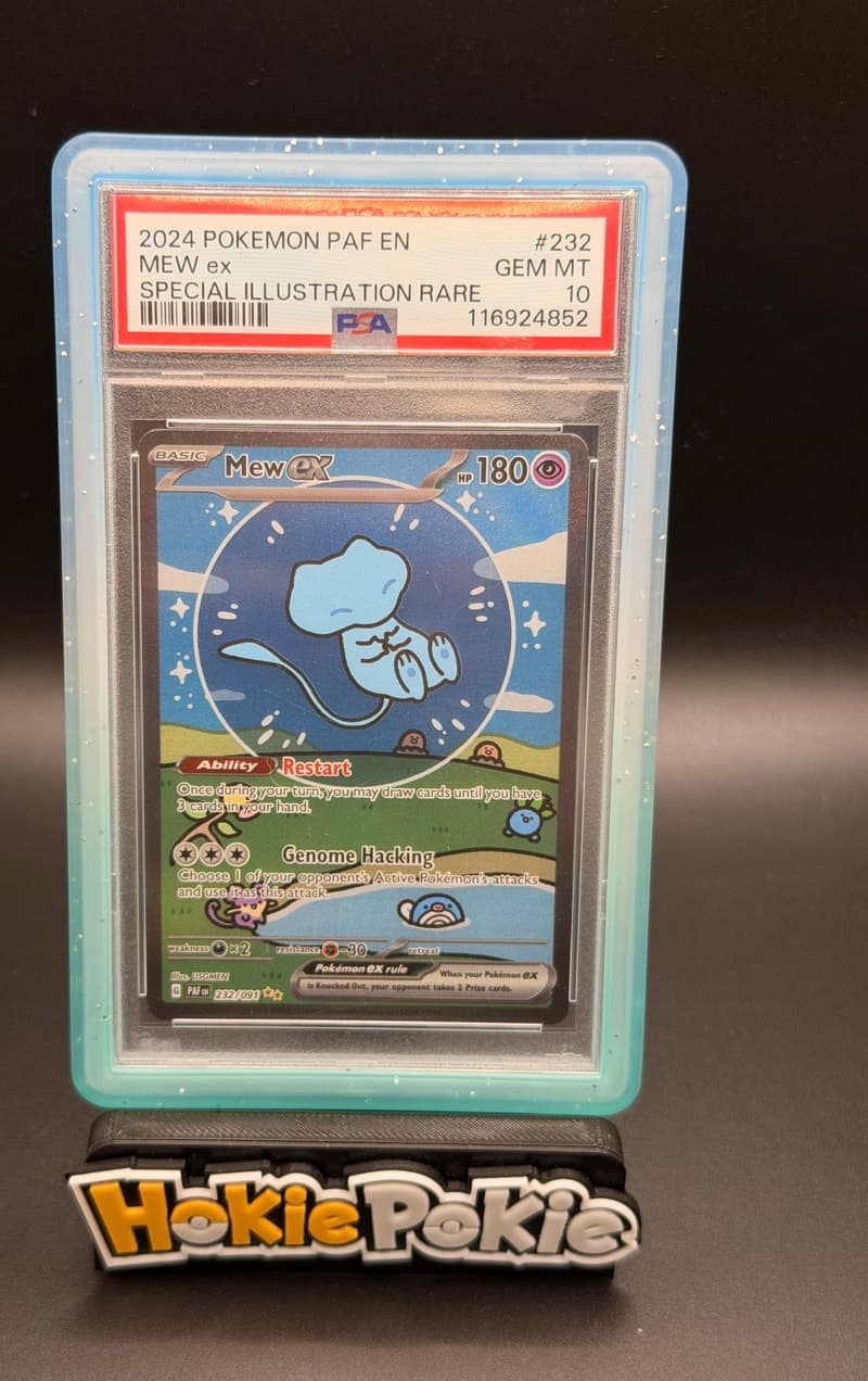 Mew ex, PSA 10 graded, card 232 of 91 from the 2024 Paldean Fates Pokémon TCG set.