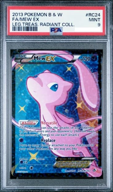 Mew EX, PSA 9 graded, card RC24 / RC25 from the 2013 Legendary Treasures Pokémon TCG set.