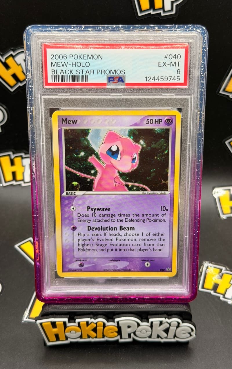 Mew, PSA 6 graded, card 040 from the 2006 Nintendo Black Star Promos Pokémon TCG set.