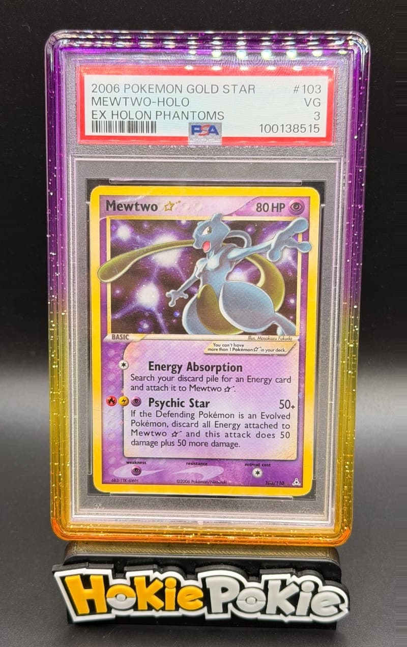 Mewtwo Gold Star, PSA 3 graded, card 103 of 110 from the 2006 EX Holon Phantoms Pokémon TCG set.