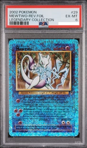Mewtwo, PSA 6 graded, card 29 of 110 from the 2002 Legendary Collection Pokémon TCG set.
