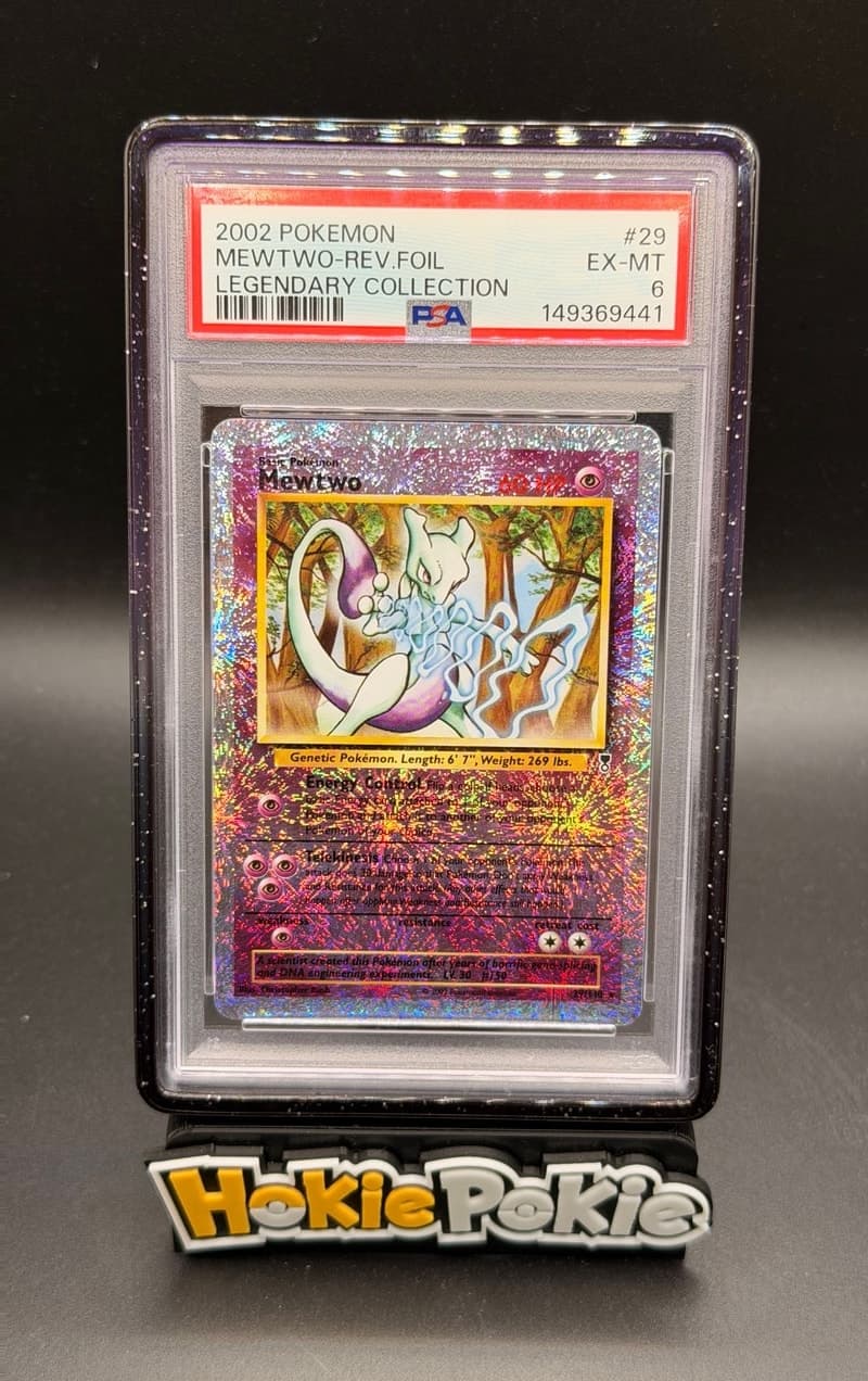 Mewtwo, PSA 6 graded, card 29 of 110 from the 2002 Legendary Collection Pokémon TCG set.