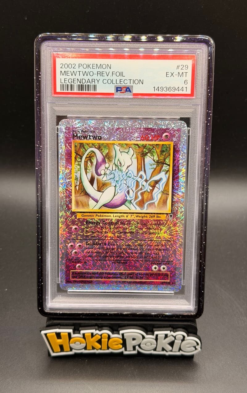 Mewtwo, PSA 6 graded, card 29 of 110 from the 2002 Legendary Collection Pokémon TCG set.