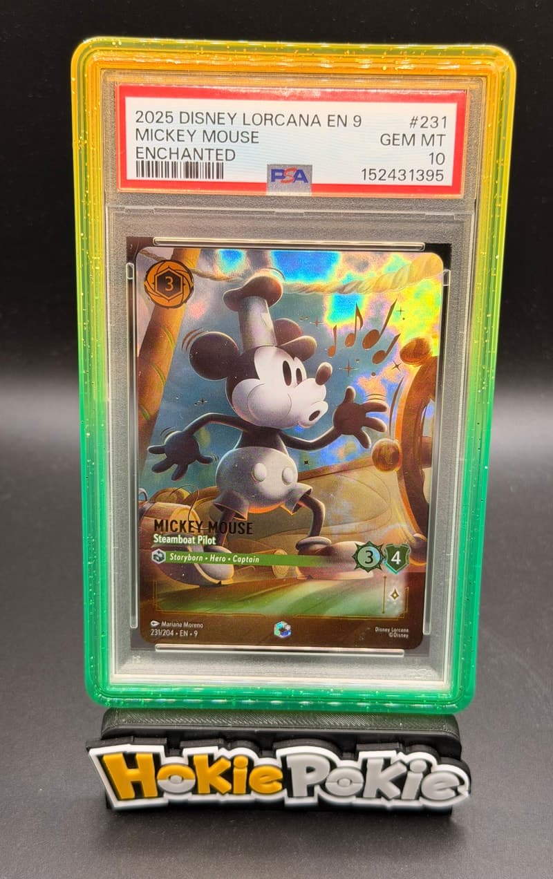 Mickey Mouse - Steamboat Pilot, PSA 10 graded, card 231 of 204 from the 2025 Disney Lorcana Fabled (Set 9) Pokémon TCG set.