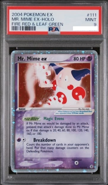 Mr. Mime ex, PSA 9 graded, card 111 of 112 from the 2004 EX FireRed & LeafGreen Pokémon TCG set.